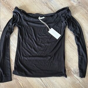 Z Supply Black Off-the-Shoulder Long Sleeve Blouse